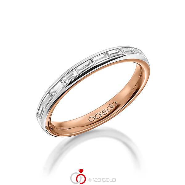 Bicolor Memoire-trouwring in buiten grijsgoud 14 kt. , binnen roodgoud 14 kt. half gezet met in totaal 0,55 ct. Baguette-Diamant tw,vs van acredo - A-1555-3 Bicolor Memoire-trouwring in buiten grijsgoud 14 kt. , binnen roodgoud 14 kt. half gezet met in totaal 0,55 ct. Baguette-Diamant tw,vs van acredo - A-1555-3