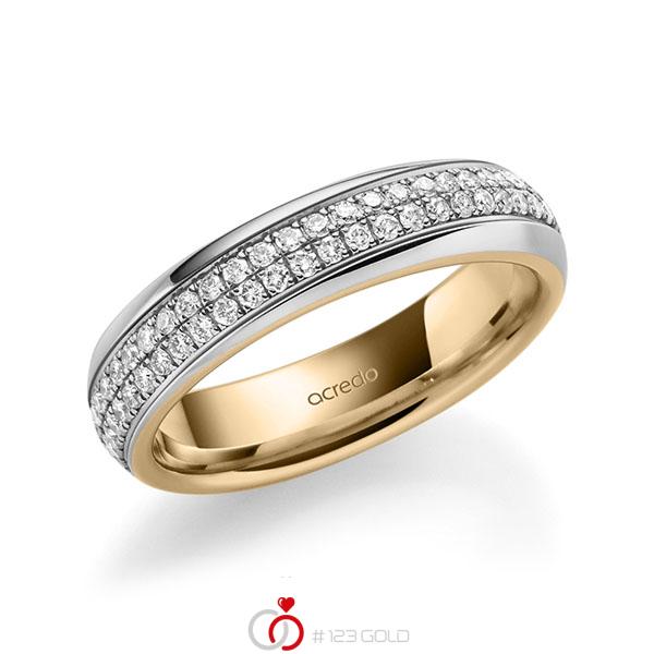 Bicolor Memoire-trouwring in buiten grijsgoud 14 kt. , binnen roségoud 14 kt. volledig gezet met in totaal 0,768 ct. Briljant tw/si van acredo - A-1624-12 Bicolor Memoire-trouwring in buiten grijsgoud 14 kt. , binnen roségoud 14 kt. volledig gezet met in totaal 0,768 ct. Briljant tw/si van acredo - A-1624-12