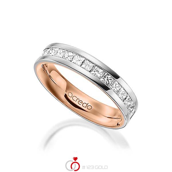 Bicolor Memoire-trouwring in buiten platina 950 , binnen roodgoud 18 kt. half gezet met in totaal 0,98 ct. Princess-Diamant tw/si van acredo - A-1556-11 Bicolor Memoire-trouwring in buiten platina 950 , binnen roodgoud 18 kt. half gezet met in totaal 0,98 ct. Princess-Diamant tw/si van acredo - A-1556-11