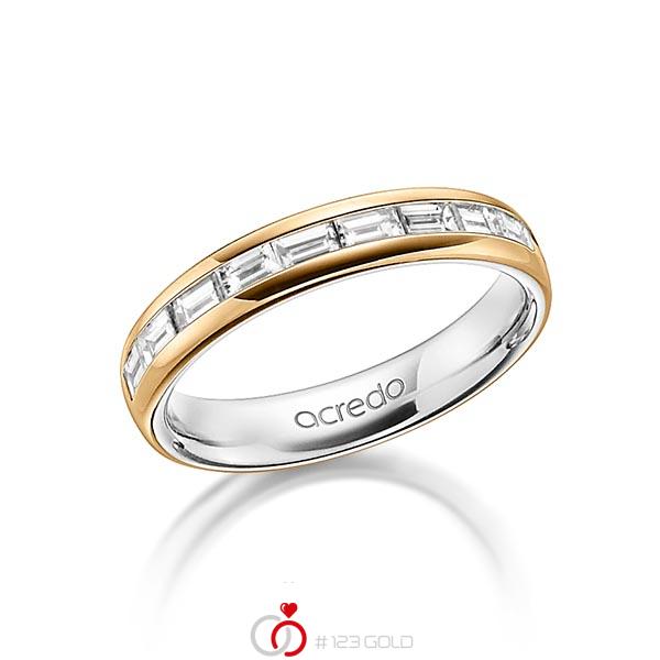 Bicolor Memoire-trouwring in buiten roségoud 18 kt. , binnen platina 950 half gezet met in totaal 0,8 ct. Baguette-Diamant tw,vs van acredo - A-1557-9 Bicolor Memoire-trouwring in buiten roségoud 18 kt. , binnen platina 950 half gezet met in totaal 0,8 ct. Baguette-Diamant tw,vs van acredo - A-1557-9