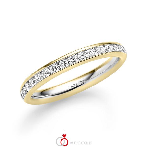 Bicolor Memoire-trouwring in geelgoud 14 kt. witgoud 14 kt. half gezet met in totaal 0,48 ct. Briljant tw/si van acredo - A-1722-2 Bicolor Memoire-trouwring in geelgoud 14 kt. witgoud 14 kt. half gezet met in totaal 0,48 ct. Briljant tw/si van acredo - A-1722-2