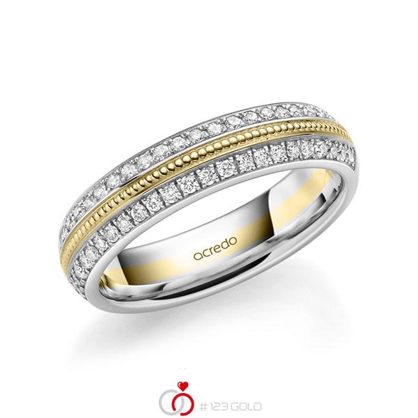 Bicolor Memoire-trouwring in witgoud 14 kt. geelgoud 14 kt. half gezet met in totaal 0,384 ct. Briljant tw/si van acredo - A-1759-12 Bicolor Memoire-trouwring in witgoud 14 kt. geelgoud 14 kt. half gezet met in totaal 0,384 ct. Briljant tw/si van acredo - A-1759-12