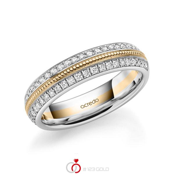 Bicolor Memoire-trouwring in witgoud 14 kt. roségoud 14 kt. half gezet met in totaal 0,384 ct. Briljant tw/si van acredo - A-1759-14 Bicolor Memoire-trouwring in witgoud 14 kt. roségoud 14 kt. half gezet met in totaal 0,384 ct. Briljant tw/si van acredo - A-1759-14