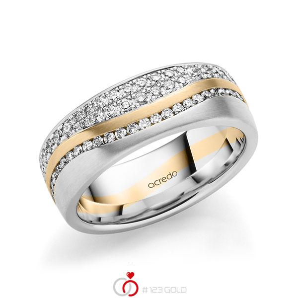 Bicolor Memoire-trouwring in witgoud 14 kt. roségoud 14 kt. volledig gezet met in totaal 1,085 ct. Briljant tw/si van acredo - A-1713-7 Bicolor Memoire-trouwring in witgoud 14 kt. roségoud 14 kt. volledig gezet met in totaal 1,085 ct. Briljant tw/si van acredo - A-1713-7