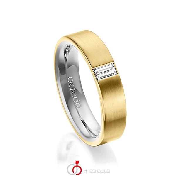 bicolor Trauring/Ehering in außen Gelbgold 585 , innen Graugold 585 mit zus. 0,2 ct. Baguette-Diamant tw, vs von acredo - A-1481-9 bicolor Trauring/Ehering in außen Gelbgold 585 , innen Graugold 585 mit zus. 0,2 ct. Baguette-Diamant tw, vs von acredo - A-1481-9