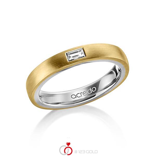 bicolor Trauring/Ehering in außen Gelbgold 750 , innen Platin 950 mit zus. 0,15 ct. Baguette-Diamant tw, vs von acredo - A-1478-13 bicolor Trauring/Ehering in außen Gelbgold 750 , innen Platin 950 mit zus. 0,15 ct. Baguette-Diamant tw, vs von acredo - A-1478-13