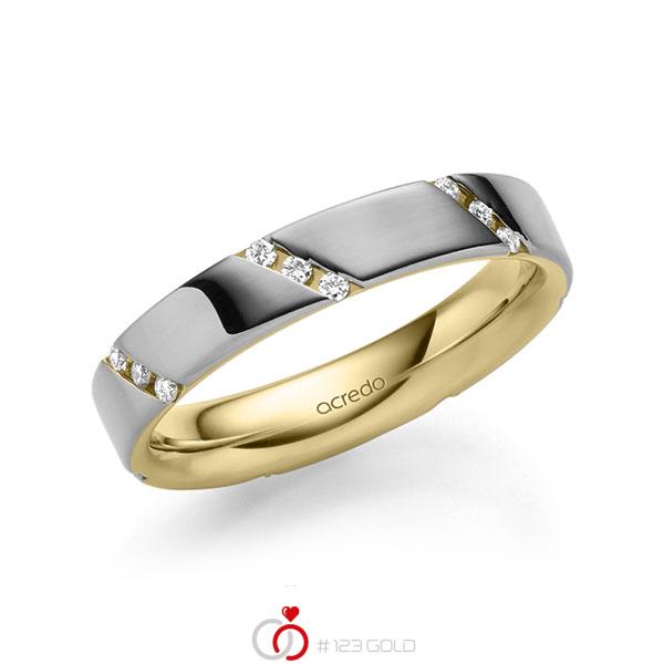 bicolor Trauring/Ehering in außen Graugold 585 , innen Gelbgold 585 mit zus. 0,21 ct. Brillant tw, si von acredo - A-1977-13 bicolor Trauring/Ehering in außen Graugold 585 , innen Gelbgold 585 mit zus. 0,21 ct. Brillant tw, si von acredo - A-1977-13
