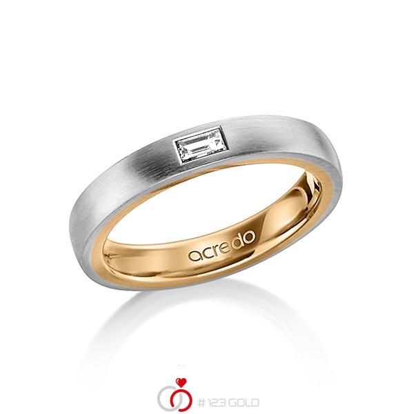 bicolor Trauring/Ehering in außen Graugold 585 , innen Roségold 585 mit zus. 0,15 ct. Baguette-Diamant tw, vs von acredo - A-1478-3 bicolor Trauring/Ehering in außen Graugold 585 , innen Roségold 585 mit zus. 0,15 ct. Baguette-Diamant tw, vs von acredo - A-1478-3