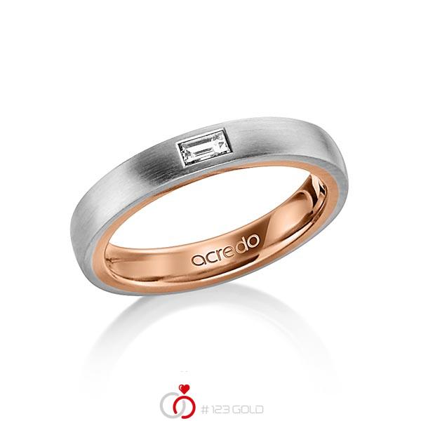 bicolor Trauring/Ehering in außen Graugold 585 , innen Rotgold 585 mit zus. 0,15 ct. Baguette-Diamant tw, vs von acredo - A-1478-1 bicolor Trauring/Ehering in außen Graugold 585 , innen Rotgold 585 mit zus. 0,15 ct. Baguette-Diamant tw, vs von acredo - A-1478-1