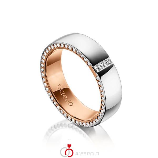 bicolor Trauring/Ehering in außen Graugold 585 , innen Rotgold 585 mit zus. 0,325 ct. Prinzess-Diamant & Brillant tw, si von acredo - A-1496-3 bicolor Trauring/Ehering in außen Graugold 585 , innen Rotgold 585 mit zus. 0,325 ct. Prinzess-Diamant & Brillant tw, si von acredo - A-1496-3