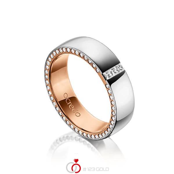 bicolor Trauring/Ehering in außen Platin 950 , innen Rotgold 750 mit zus. 0,325 ct. Prinzess-Diamant & Brillant tw, si von acredo - A-1496-11 bicolor Trauring/Ehering in außen Platin 950 , innen Rotgold 750 mit zus. 0,325 ct. Prinzess-Diamant & Brillant tw, si von acredo - A-1496-11