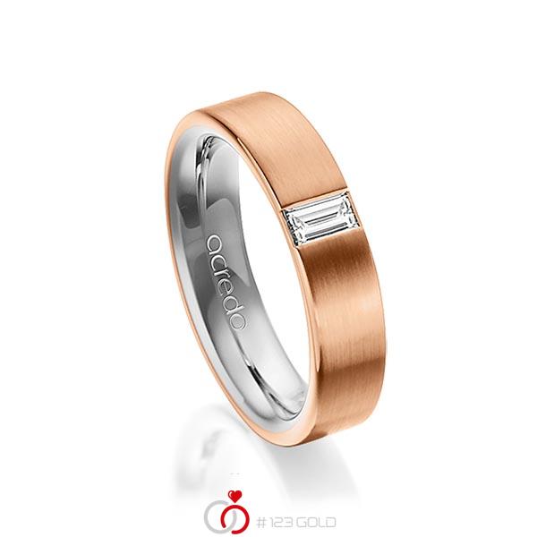 bicolor Trauring/Ehering in außen Rotgold 585 , innen Graugold 585 mit zus. 0,2 ct. Baguette-Diamant tw, vs von acredo - A-1481-11 bicolor Trauring/Ehering in außen Rotgold 585 , innen Graugold 585 mit zus. 0,2 ct. Baguette-Diamant tw, vs von acredo - A-1481-11