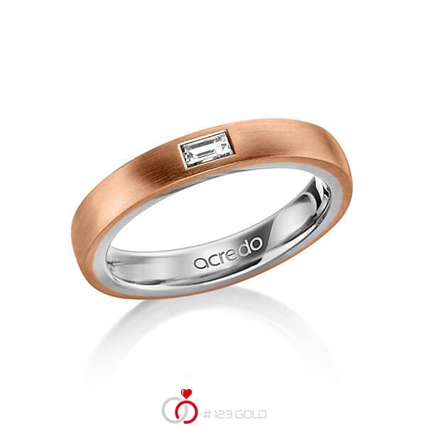 bicolor Trauring/Ehering in außen Rotgold 750 , innen Platin 950 mit zus. 0,15 ct. Baguette-Diamant tw, vs von acredo - A-1478-14 bicolor Trauring/Ehering in außen Rotgold 750 , innen Platin 950 mit zus. 0,15 ct. Baguette-Diamant tw, vs von acredo - A-1478-14