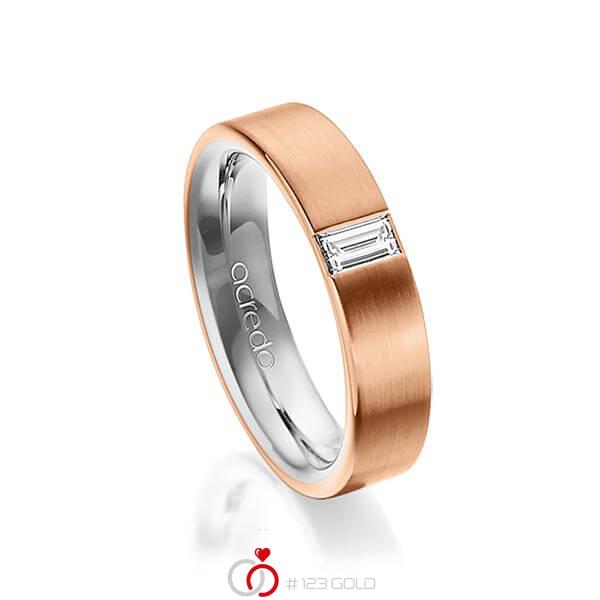bicolor Trauring/Ehering in außen Rotgold 750 , innen Platin 950 mit zus. 0,2 ct. Baguette-Diamant tw, vs von acredo - A-1481-12 bicolor Trauring/Ehering in außen Rotgold 750 , innen Platin 950 mit zus. 0,2 ct. Baguette-Diamant tw, vs von acredo - A-1481-12