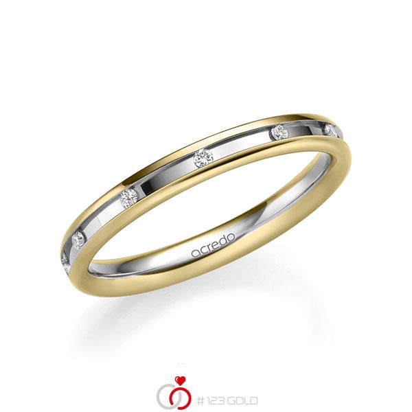 bicolor Trauring/Ehering in Gelbgold 585 Weißgold 585 mit zus. 0,11 ct. Brillant tw, si von acredo - A-2207-2 bicolor Trauring/Ehering in Gelbgold 585 Weißgold 585 mit zus. 0,11 ct. Brillant tw, si von acredo - A-2207-2
