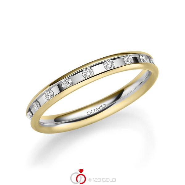 bicolor Trauring/Ehering in Gelbgold 585 Weißgold 585 mit zus. 0,18 ct. Brillant tw, si von acredo - A-2217-8 bicolor Trauring/Ehering in Gelbgold 585 Weißgold 585 mit zus. 0,18 ct. Brillant tw, si von acredo - A-2217-8