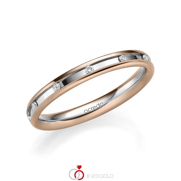 bicolor Trauring/Ehering in Rotgold 585 Weißgold 585 mit zus. 0,11 ct. Brillant tw, si von acredo - A-2207-3 bicolor Trauring/Ehering in Rotgold 585 Weißgold 585 mit zus. 0,11 ct. Brillant tw, si von acredo - A-2207-3