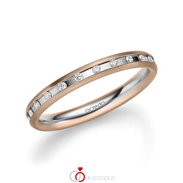 bicolor Trauring/Ehering in Rotgold 585 Weißgold 585 mit zus. 0,22 ct. Brillant tw, si von acredo - A-2216-6 bicolor Trauring/Ehering in Rotgold 585 Weißgold 585 mit zus. 0,22 ct. Brillant tw, si von acredo - A-2216-6