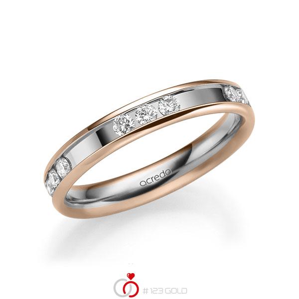 bicolor Trauring/Ehering in Rotgold 585 Weißgold 585 mit zus. 0,6 ct. Brillant tw, si von acredo - A-2212-3 bicolor Trauring/Ehering in Rotgold 585 Weißgold 585 mit zus. 0,6 ct. Brillant tw, si von acredo - A-2212-3