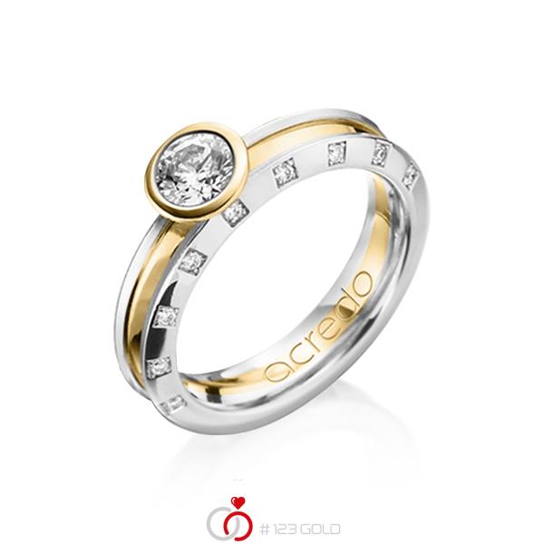 bicolor Trauring/Ehering in Weißgold 585 Gelbgold 585 mit 0,5 ct. + zus. 0,09 ct. Brillant tw, vs tw, si von acredo - A-1200-9 bicolor Trauring/Ehering in Weißgold 585 Gelbgold 585 mit 0,5 ct. + zus. 0,09 ct. Brillant tw, vs tw, si von acredo - A-1200-9