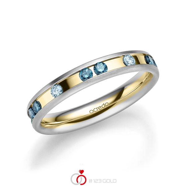 bicolor Trauring/Ehering in Weißgold 585 Gelbgold 585 mit zus. 0,6 ct. Brillant iceblue oceanblue von acredo - A-2218-6 bicolor Trauring/Ehering in Weißgold 585 Gelbgold 585 mit zus. 0,6 ct. Brillant iceblue oceanblue von acredo - A-2218-6