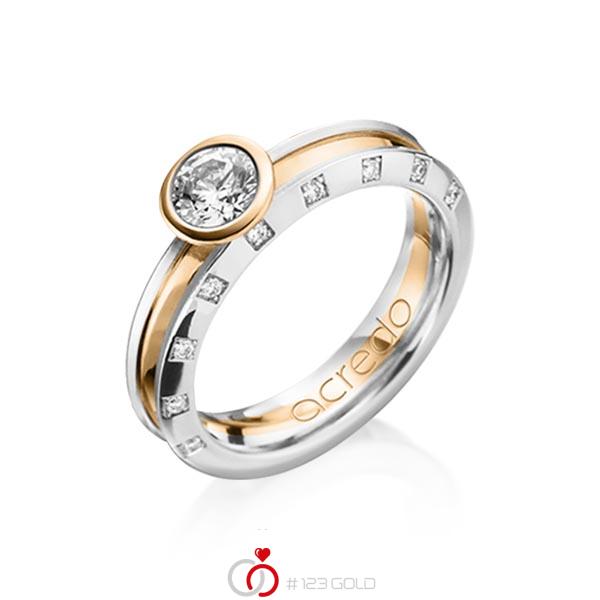 bicolor Trauring/Ehering in Weißgold 585 Roségold 585 mit 0,5 ct. + zus. 0,09 ct. Brillant tw, si von acredo - A-1200-8 bicolor Trauring/Ehering in Weißgold 585 Roségold 585 mit 0,5 ct. + zus. 0,09 ct. Brillant tw, si von acredo - A-1200-8
