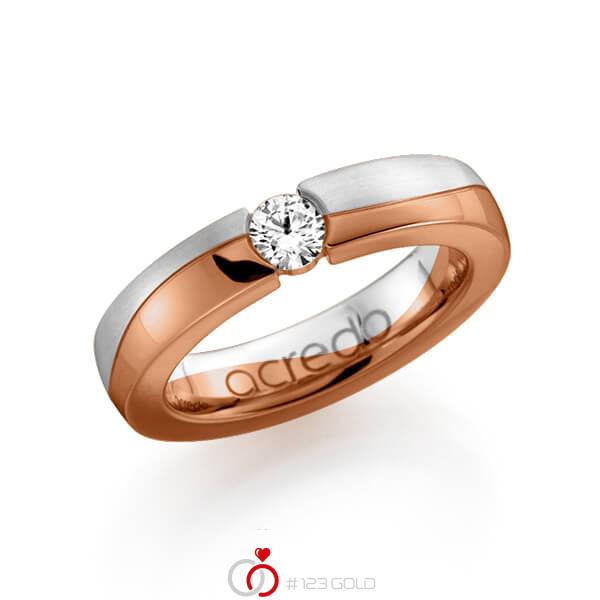 bicolor Trauring/Ehering in Weißgold 585 Rotgold 585 mit 0,3 ct. Brillant tw, si von acredo - A-1119-2 bicolor Trauring/Ehering in Weißgold 585 Rotgold 585 mit 0,3 ct. Brillant tw, si von acredo - A-1119-2