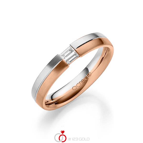 bicolor Trauring/Ehering in Weißgold 585 Rotgold 585 mit zus. 0,1 ct. Baguette-Diamant tw, vs von acredo - A-1638-3 bicolor Trauring/Ehering in Weißgold 585 Rotgold 585 mit zus. 0,1 ct. Baguette-Diamant tw, vs von acredo - A-1638-3