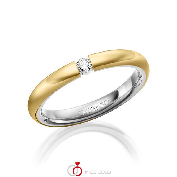 Bicolor trouwring in buiten geelgoud 14 kt. , binnen grijsgoud 14 kt. met in totaal 0,08 ct. Briljant tw/si van acredo - A-1475-12 Bicolor trouwring in buiten geelgoud 14 kt. , binnen grijsgoud 14 kt. met in totaal 0,08 ct. Briljant tw/si van acredo - A-1475-12