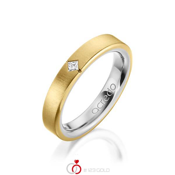 Bicolor trouwring in buiten geelgoud 18 kt. , binnen platina 950 met in totaal 0,05 ct. Princess-Diamant tw/si van acredo - A-1479-13 Bicolor trouwring in buiten geelgoud 18 kt. , binnen platina 950 met in totaal 0,05 ct. Princess-Diamant tw/si van acredo - A-1479-13
