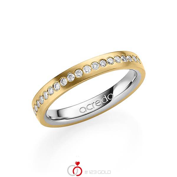 Bicolor trouwring in buiten geelgoud 18 kt. , binnen platina 950 met in totaal 0,225 ct. Briljant tw/si van acredo - A-1551-11 Bicolor trouwring in buiten geelgoud 18 kt. , binnen platina 950 met in totaal 0,225 ct. Briljant tw/si van acredo - A-1551-11