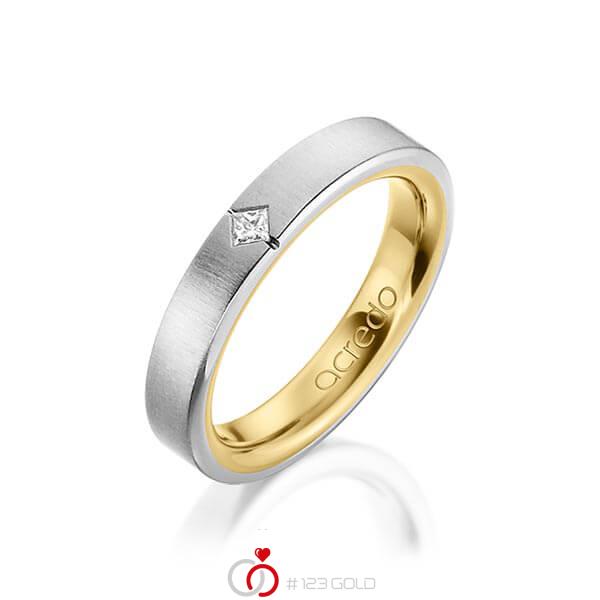 Bicolor trouwring in buiten grijsgoud 14 kt. , binnen geelgoud 14 kt. met in totaal 0,05 ct. Princess-Diamant tw/si van acredo - A-1479-2 Bicolor trouwring in buiten grijsgoud 14 kt. , binnen geelgoud 14 kt. met in totaal 0,05 ct. Princess-Diamant tw/si van acredo - A-1479-2