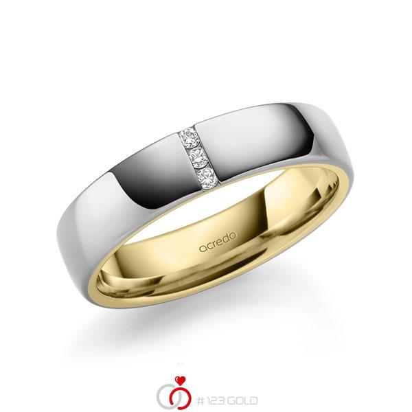 Bicolor trouwring in buiten grijsgoud 14 kt. , binnen geelgoud 14 kt. met in totaal 0,06 ct. Briljant tw/si van acredo - A-1940-13 Bicolor trouwring in buiten grijsgoud 14 kt. , binnen geelgoud 14 kt. met in totaal 0,06 ct. Briljant tw/si van acredo - A-1940-13