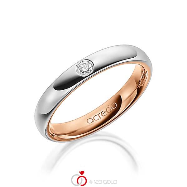 Bicolor trouwring in buiten grijsgoud 14 kt. , binnen roodgoud 14 kt. met in totaal 0,06 ct. Briljant tw/si van acredo - A-1476-3 Bicolor trouwring in buiten grijsgoud 14 kt. , binnen roodgoud 14 kt. met in totaal 0,06 ct. Briljant tw/si van acredo - A-1476-3