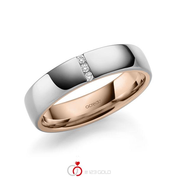 Bicolor trouwring in buiten grijsgoud 14 kt. , binnen roodgoud 14 kt. met in totaal 0,06 ct. Briljant tw/si van acredo - A-1940-12 Bicolor trouwring in buiten grijsgoud 14 kt. , binnen roodgoud 14 kt. met in totaal 0,06 ct. Briljant tw/si van acredo - A-1940-12