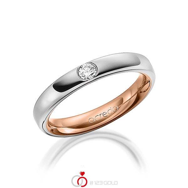 Bicolor trouwring in buiten grijsgoud 14 kt. , binnen roodgoud 14 kt. met in totaal 0,12 ct. Briljant tw/si van acredo - A-1477-11 Bicolor trouwring in buiten grijsgoud 14 kt. , binnen roodgoud 14 kt. met in totaal 0,12 ct. Briljant tw/si van acredo - A-1477-11
