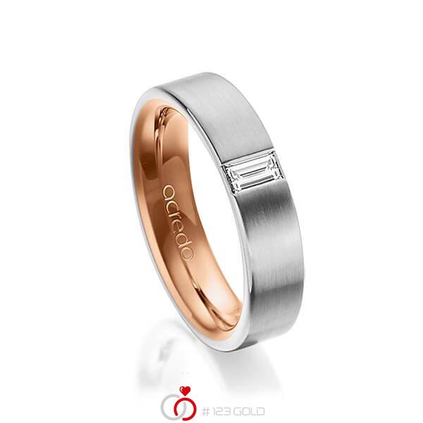 Bicolor trouwring in buiten grijsgoud 14 kt. , binnen roodgoud 14 kt. met in totaal 0,2 ct. Baguette-Diamant tw,vs van acredo - A-1481-3 Bicolor trouwring in buiten grijsgoud 14 kt. , binnen roodgoud 14 kt. met in totaal 0,2 ct. Baguette-Diamant tw,vs van acredo - A-1481-3
