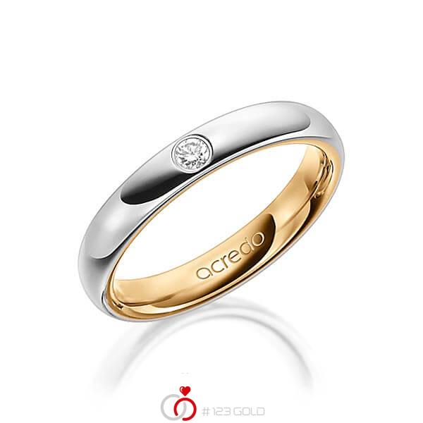 Bicolor trouwring in buiten grijsgoud 14 kt. , binnen roségoud 14 kt. met in totaal 0,06 ct. Briljant tw/si van acredo - A-1476-1 Bicolor trouwring in buiten grijsgoud 14 kt. , binnen roségoud 14 kt. met in totaal 0,06 ct. Briljant tw/si van acredo - A-1476-1