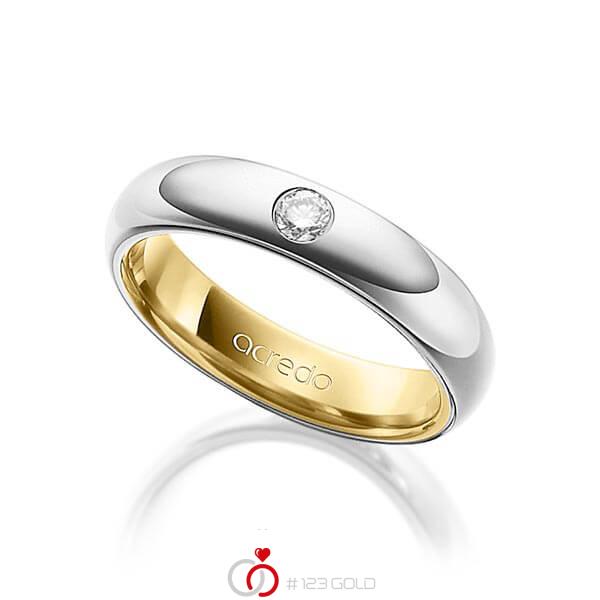 Bicolor trouwring in buiten platina 950 , binnen geelgoud 18 kt. met in totaal 0,1 ct. Briljant tw/si van acredo - A-1480-12 Bicolor trouwring in buiten platina 950 , binnen geelgoud 18 kt. met in totaal 0,1 ct. Briljant tw/si van acredo - A-1480-12