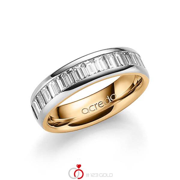 Bicolor trouwring in buiten platina 950 , binnen roségoud 18 kt. met in totaal 1,68 ct. Baguette-Diamant tw,vs van acredo - A-1552-9 Bicolor trouwring in buiten platina 950 , binnen roségoud 18 kt. met in totaal 1,68 ct. Baguette-Diamant tw,vs van acredo - A-1552-9