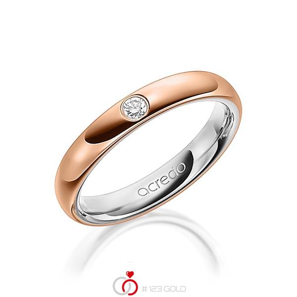 Bicolor trouwring in buiten roodgoud 14 kt. , binnen grijsgoud 14 kt. met in totaal 0,06 ct. Briljant tw/si van acredo - A-1476-10 Bicolor trouwring in buiten roodgoud 14 kt. , binnen grijsgoud 14 kt. met in totaal 0,06 ct. Briljant tw/si van acredo - A-1476-10