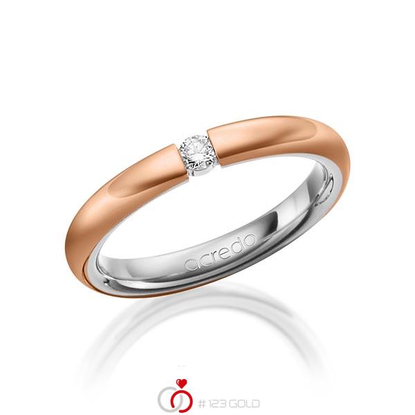 Bicolor trouwring in buiten roodgoud 14 kt. , binnen grijsgoud 14 kt. met in totaal 0,08 ct. Briljant tw/si van acredo - A-1475-14 Bicolor trouwring in buiten roodgoud 14 kt. , binnen grijsgoud 14 kt. met in totaal 0,08 ct. Briljant tw/si van acredo - A-1475-14