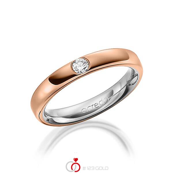 Bicolor trouwring in buiten roodgoud 14 kt. , binnen grijsgoud 14 kt. met in totaal 0,12 ct. Briljant tw/si van acredo - A-1477-2 Bicolor trouwring in buiten roodgoud 14 kt. , binnen grijsgoud 14 kt. met in totaal 0,12 ct. Briljant tw/si van acredo - A-1477-2