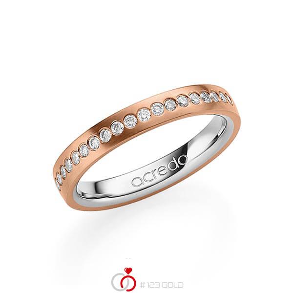 Bicolor trouwring in buiten roodgoud 14 kt. , binnen grijsgoud 14 kt. met in totaal 0,225 ct. Briljant tw/si van acredo - A-1551-3 Bicolor trouwring in buiten roodgoud 14 kt. , binnen grijsgoud 14 kt. met in totaal 0,225 ct. Briljant tw/si van acredo - A-1551-3
