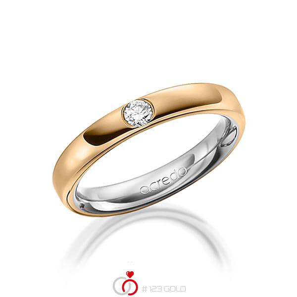 Bicolor trouwring in buiten roségoud 14 kt. , binnen grijsgoud 14 kt. met in totaal 0,12 ct. Briljant tw/si van acredo - A-1477-1 Bicolor trouwring in buiten roségoud 14 kt. , binnen grijsgoud 14 kt. met in totaal 0,12 ct. Briljant tw/si van acredo - A-1477-1