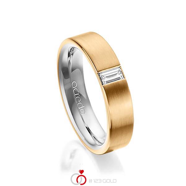 Bicolor trouwring in buiten roségoud 18 kt. , binnen platina 950 met in totaal 0,2 ct. Baguette-Diamant tw,vs van acredo - A-1481-14 Bicolor trouwring in buiten roségoud 18 kt. , binnen platina 950 met in totaal 0,2 ct. Baguette-Diamant tw,vs van acredo - A-1481-14