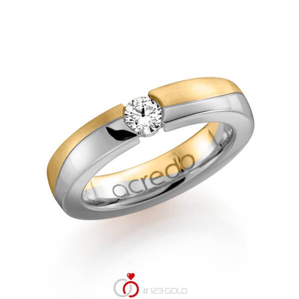 Bicolor trouwring in geelgoud 14 kt. witgoud 14 kt. met 0,3 ct. Briljant tw/si van acredo - A-1119-5 Bicolor trouwring in geelgoud 14 kt. witgoud 14 kt. met 0,3 ct. Briljant tw/si van acredo - A-1119-5