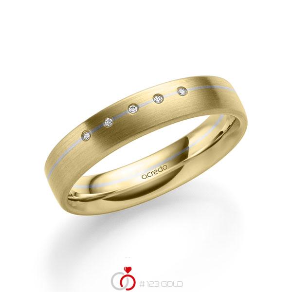 Bicolor trouwring in geelgoud 14 kt. witgoud 14 kt. met in totaal 0,025 ct. Briljant tw/si van acredo - A-2186-11 Bicolor trouwring in geelgoud 14 kt. witgoud 14 kt. met in totaal 0,025 ct. Briljant tw/si van acredo - A-2186-11