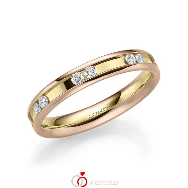 Bicolor trouwring in roodgoud 14 kt. geelgoud 14 kt. met in totaal 0,42 ct. Briljant tw/si van acredo - A-2206-3 Bicolor trouwring in roodgoud 14 kt. geelgoud 14 kt. met in totaal 0,42 ct. Briljant tw/si van acredo - A-2206-3