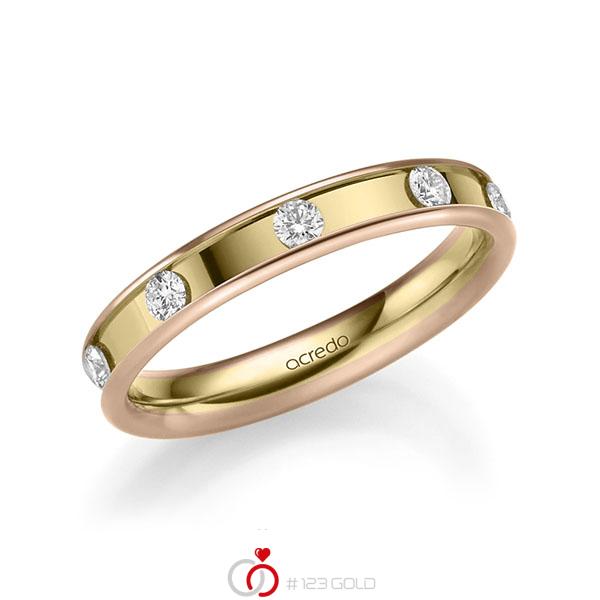 Bicolor trouwring in roodgoud 14 kt. geelgoud 14 kt. met in totaal 0,45 ct. Briljant tw,vs van acredo - A-2210-3 Bicolor trouwring in roodgoud 14 kt. geelgoud 14 kt. met in totaal 0,45 ct. Briljant tw,vs van acredo - A-2210-3